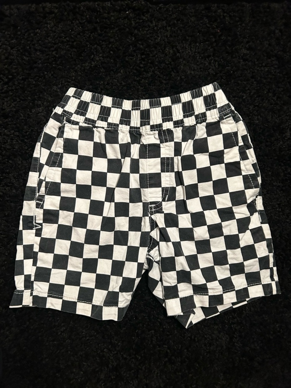 Vans Kids Black & White Checkerboard Elastic Waist Shorts